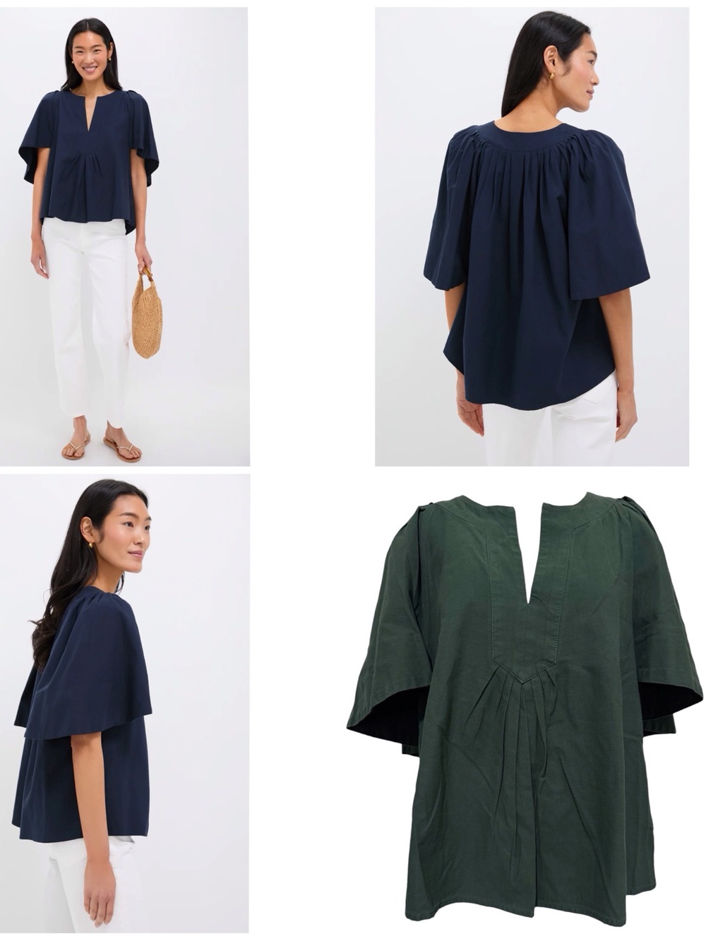 POMANDER PLACE Green Finley Flutter Sleeve Top 100% Cotton Size Large